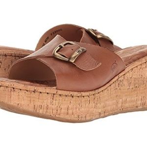 Born Araya Wedge Sandal in Brown Leather NWT